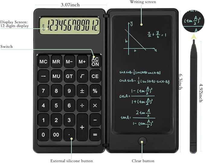 Desk Calculator, Desktop Small Calculators with Writing Notepad, Basic 4-Function Math Large Button Calculator, School Supplies for Kids, Middle/High School Students (Black)