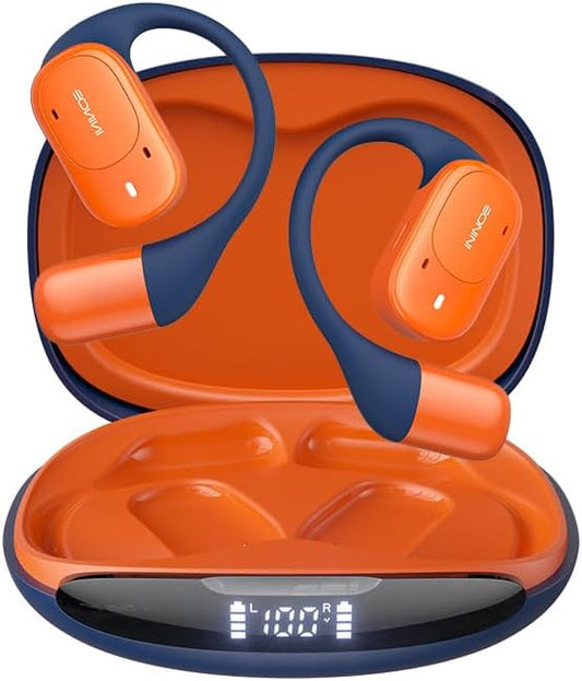 2025 Open Ear Earbuds Wireless Bluetooth Headphones, Earhook Sports Earphones with Mic, 40Hrs Playtime, Smart Digital Display, IPX5 Waterproof for Running, Gym, Cycling(Orange)