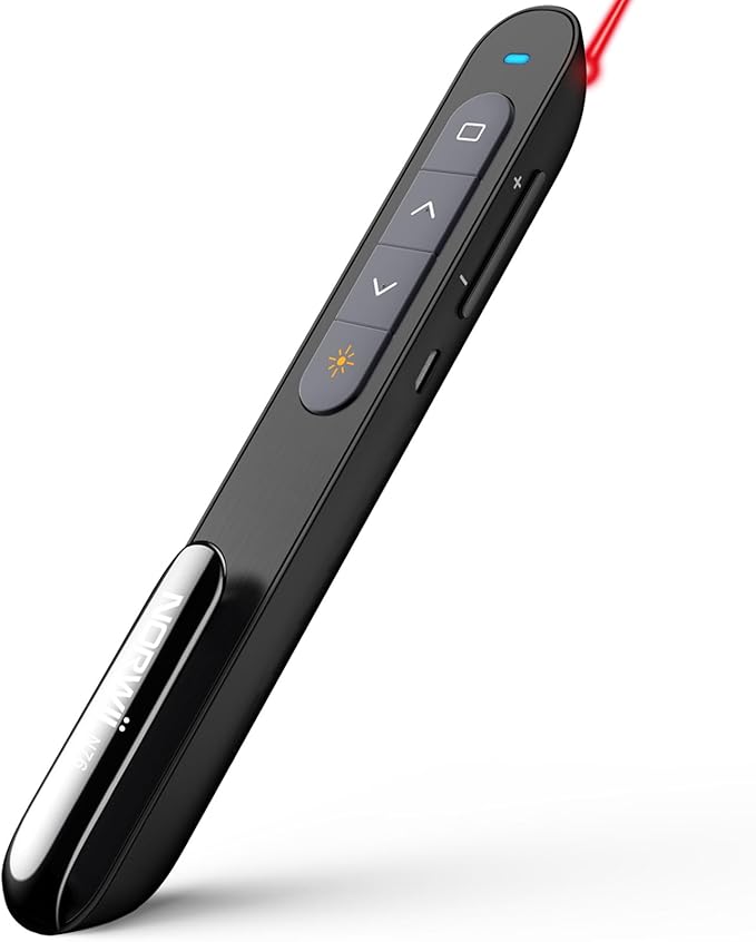Norwii N76 Rechargeable Presentation clicker with Pointer, Long Range Presentation Remote, Wireless Presenter for PowerPoint Presentations, Slide Control (Black with Red Light)