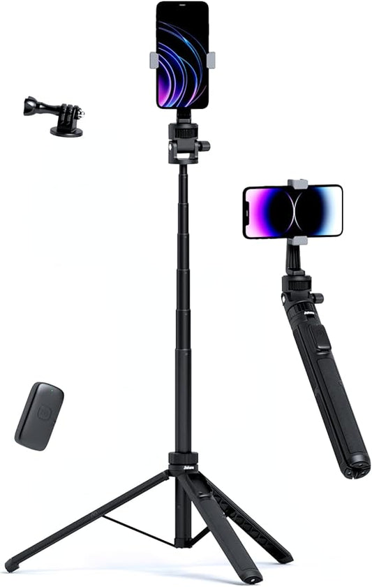 70" Tripod for iPhone & Phone Tripod, Extendable Selfie Stick with Wireless Remote, Lightweight Travel Cell Phone Stand for Vlogging/Live Streaming, Compatible with iPhone Android, Cameras