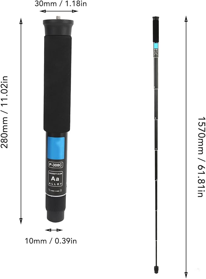 62 Inch Camera Monopod, 8 Sections Heavy Duty Monopod, Aluminum Photography Unipod Stick Trekking Pole with 1/4in to 3/8in Conversion Screw