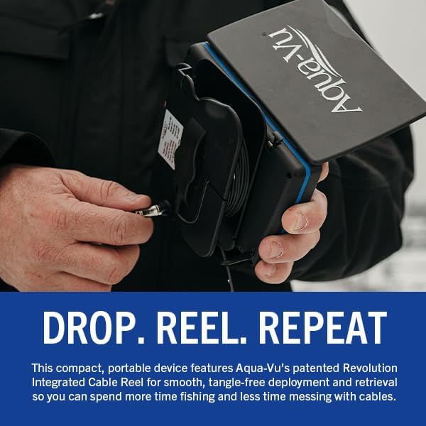 Aqua-Vu Micro Revolution 5.0 HD Underwater Fishing Camera – Portable 5" LCD, 1080p Video, 60' Cable, IR Light, Revolution Spool – Ice Fishing, Kayak Fishing, Sonar & Fish Finder Companion