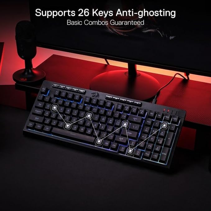 Redragon K515 Shiva Wired RGB Membrane Gaming Keyboard, 98 Keys Mechanical-Feel Keyboard w/Smooth Linear Switch, On-Board Macro & Dedicated Multimedia Keys, Detachable Wrist Rest, Software Supported