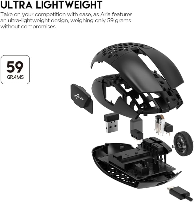 FANTECH ARIA XD7 Wireless Gaming Mouse Pixart 3395 Gaming Sensor 26000 DPI, HUANO Switches, Super Lightweight 59 Grams and Ambidextrous Egg Shape, 3 Mode Connectivity, Black