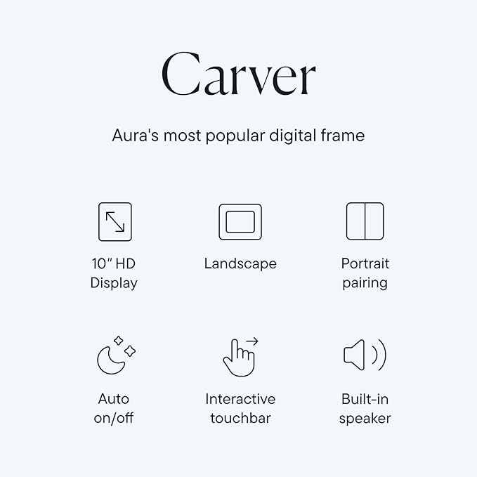 Aura Carver WiFi Digital Picture Frame | The Best Digital Frame for Gifting | Send Photos from Your Phone | Quick, Easy Setup in Aura App | Free Unlimited Storage | Sea Salt
