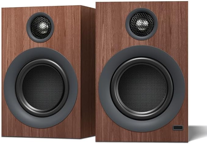 Bluetooth Bookshelf Speakers, 75W Powered Active Speaker with 4 Inch Woofer, HiFi Speaker with aptX Bluetooth USB for Home, Studio, Gaming, Set of 2, Bronze