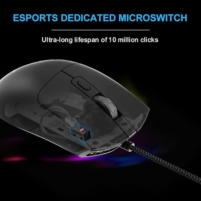 SM-91 Wired Gaming Mouse for PC Laptop, 60g Lightweight, Ergonomic Design, 7200 DPI, 7 Programmable Buttons and RGB Lighting, Anti-Slip Grip, 6ft (1.8m) Braided Cable, Plug and Play