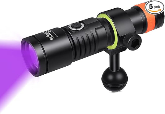 ORCATORCH D530V 395nm Fluorescent Dive Light for Scuba, 2 Modes, 120° Wide Beam Blacklight for Underwater Photography, Coral Detection & Resin Curing
