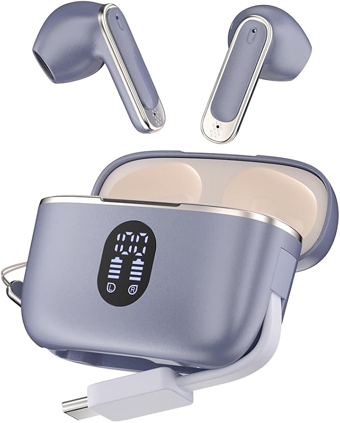 Wireless Earbuds Bluetooth 6.0 Headphones with LED Power Display and Power Bank Charging Case 50H Playtime IPX7 Waterproof in-Ear Ear Buds with Mic Deep Bass Earphones for iPhone Android Samsung