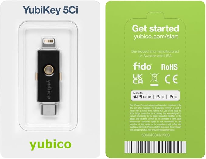 Yubico - YubiKey 5Ci - Two-Factor authentication Security Key for Android/PC/iPhone, Dual connectors for Lighting/USB-C - FIDO Certified