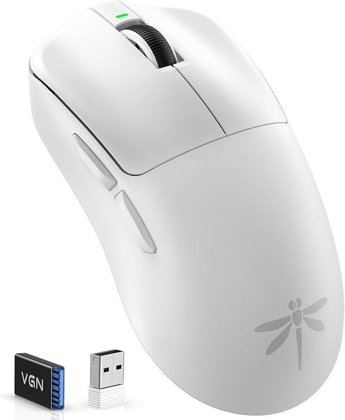 VGN F1 Pro Max Wireless Gaming Mouse - 55g Ultralight - 26000 Adjustable DPI - 1000Hz Polling Rate - 200h Battery - Wireless & Wired Mode - 6 Programmable Buttons - Professional Grade - USB-C - White