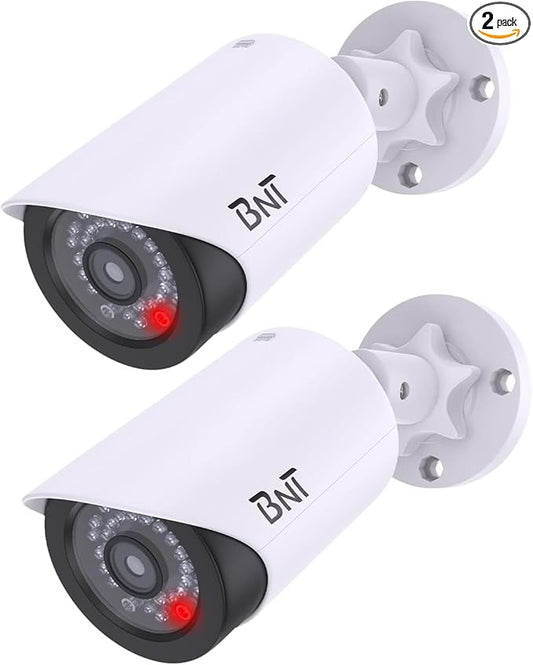 BNT Dummy Fake Camera, Surveillance Security CCTV Dome Camera, with One LED Light, Security Alarm Sticker Label (TC-W2), Security Camera Suitable for Indoor/Outdoor (2 Pack, White)