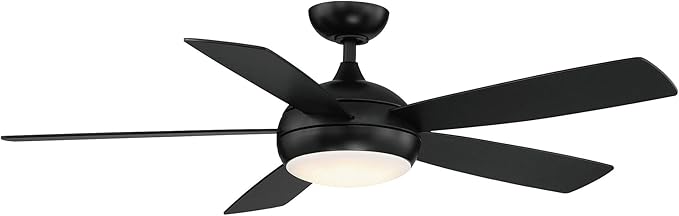 WAC Smart Fans Odyssey Indoor and Outdoor 5-Blade Smart Home Ceiling Fan 52in Matte Black with 3000K LED Light Kit and Remote Control works with Alexa and iOS or Android App