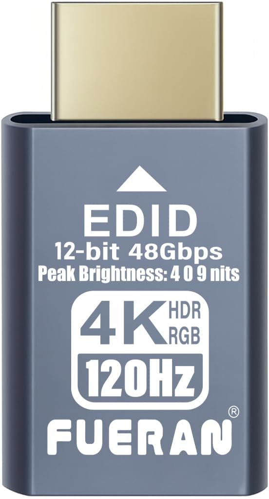 4K 120Hz HDMI 2.1 Dummy Plug – High-Resolution Virtual Display Emulator for PC, VR Headsets & Cryptocurrency Mining EDID Headless Ghost Display Adapter (2.1-4K/120Hz-HDR/12bits-1P-hui)