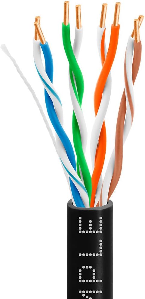 Big-A - 1000ft Cat5e Plenum Ethernet Cable, Black, 350MHz, 24AWG UTP, CMP Rated, Solid Network LAN Cord, Compatible with Printer, Gaming Consoles, Router, VoIP Phones, POE IP Cameras