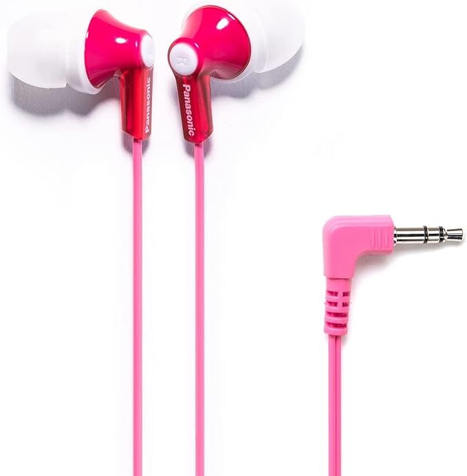 Panasonic ErgoFit Wired Earbuds, 3.5mm Jack In-Ear Headphones Wired with Dynamic Crystal-Clear Sound and Ultra Soft Ergonomic Custom-Fit Earpieces (S/M/L), for Phones and Laptops - RP-HJE120-P (Pink)