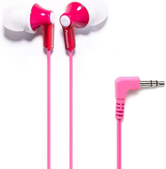 Panasonic ErgoFit Wired Earbuds, 3.5mm Jack In-Ear Headphones Wired with Dynamic Crystal-Clear Sound and Ultra Soft Ergonomic Custom-Fit Earpieces (S/M/L), for Phones and Laptops - RP-HJE120-P (Pink)