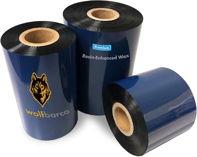 12 Rolls Wolfbarco 3.5" x 1476' (89mm x 450m) Black Premium Resin-Enhanced Wax Thermal Transfer Ribbon Compatible with Zebra,TEC, INTERMEC,Citizen,TSC,GODEX,ARGOX Printers