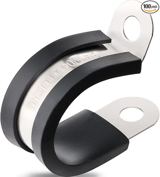 100PCS Cable Clamps 3/4 Inch 304 Stainless Steel Cable Clamps Rubber Coated Cushioned Insulated Cable Clamp,Automotive Wire Clamps,Pipe Clamps,Metal Clamp for Tube,Wire Cord Installation(19mm)