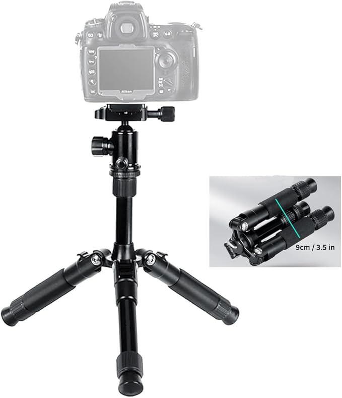 Portable Mini Tripod, 18.9" / 48cm Desk Tabletop Stand with 360° Ball Head, Compact Desktop Barcket for DSLR Camera Video Camcorder, Smartphone Shooting