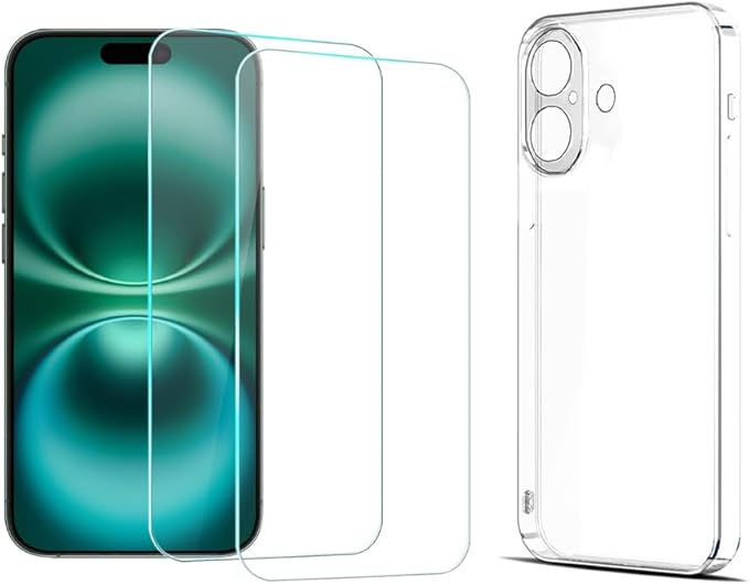 2 Pack Screen Protector for iPhone 16 6.1 inch/NO Auto-Alignment,Tempered Glass Easy Installation and Soft TPU Protective Case (iPhone 16 NO Auto-Alignment)