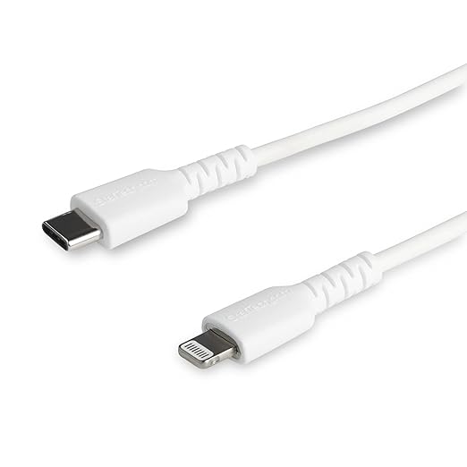 StarTech.com 6 Foot (2m) Durable White USB-C to Lightning Cable - Heavy Duty Rugged Aramid Fiber USB Type C to Lightning Charger/Sync Power Cord - Apple MFi Certified iPad/iPhone 12 (RUSBCLTMM2MW)