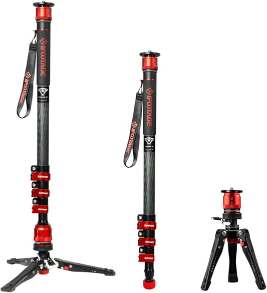 IFOOTAGE Cobra 3 Monopod Camera Stand with Pedal C180F-P, 71" Monopod for Camera Carbon Fiber, Compatible with Sony Canon Nikon DSLR Camera, Payload 17.64Lbs/ 8KG