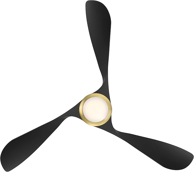 WAC Smart Fans Swirl Indoor and Outdoor 3-Blade Smart Home Ceiling Fan 54in Soft Brass Matte Black with 3000K LED Light Kit and Remote Control works with Alexa and iOS or Android App