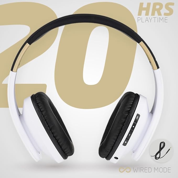 PowerLocus Bluetooth Over-Ear Headphones, Wireless Stereo Foldable Headphones Wireless and Wired Headsets with Built-in Mic, Micro SD/TF, FM for iPhone/Samsung/iPad/PC (Black/White)