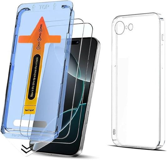 2 Pack Screen Protector for iPhone 16 E,Tempered Glass Auto Dust-Elimination,Auto-Alignment, Bubble Free, Easy Installation and Soft TPU Protective Case (iPhone 16 E)