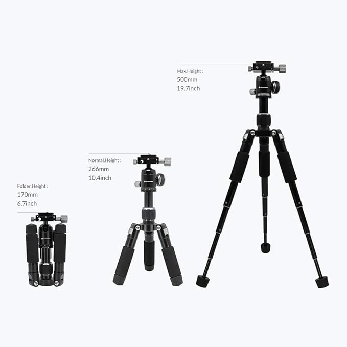 Heavy Duty Lightweight Tripods by foldio foldable studio, Portable Cell Phone & Camera Tripods with Phone Holder, for iPhone, Android, Tripod for Photo Video Shooting (Tripod 50V)
