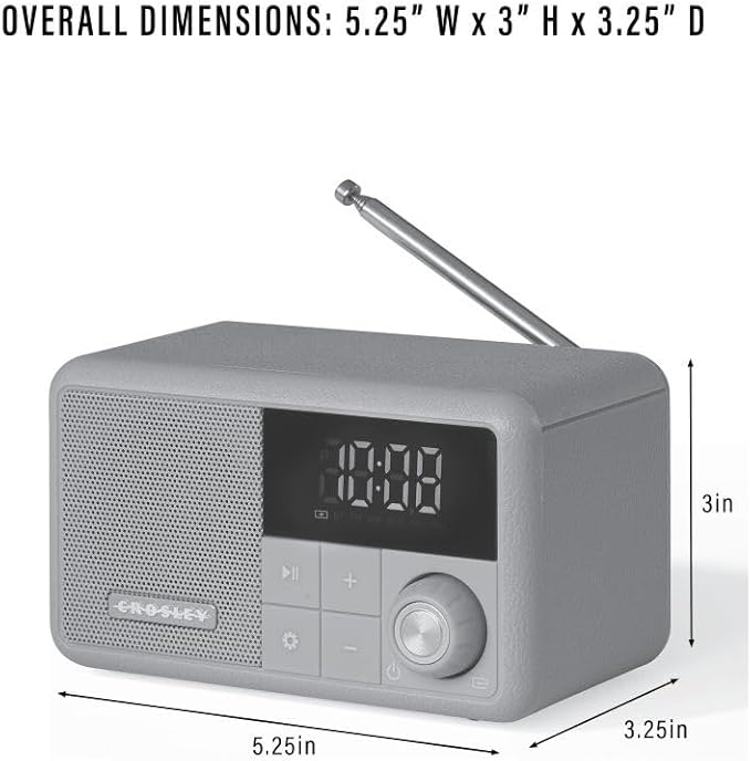 Crosley CR1121A-PB Cooper Retro AM/FM Radio, Portable Bluetooth Speaker with Aux Input and LED Display, Pebble