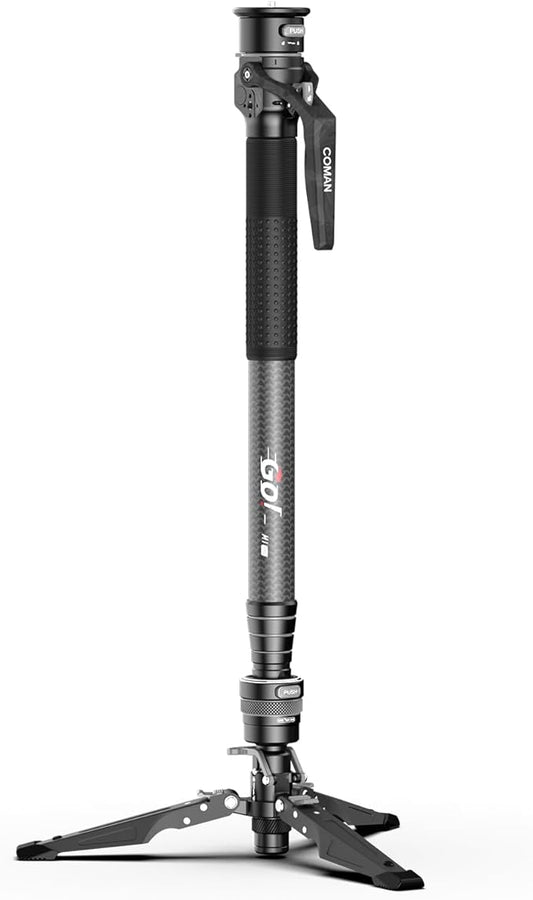 COMAN One-Click Lifting Carbon Fiber Monopod, M1 Pro Camera Monopod with Feet, 65'' Lightweight Travel Tripod with Quick Release Foot Lock for Camera, DSLR, Camcorder, Max Load 44lbs / 20kg