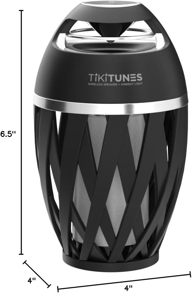 TikiTunes Portable Bluetooth 5.0 Indoor/Outdoor Wireless Speaker, LED Torch Atmospheric Lighting Effect, 5-Watt Audio USB Speaker, 2000 mAh Battery for iPhone/iPad/Android