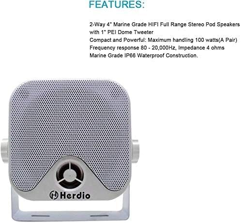 4" Heavy Duty Waterproof Boat Marine Box Outdoor Speakers Surface Mounted for Skid Steer ATV UTV RZR Golf Cart (White)