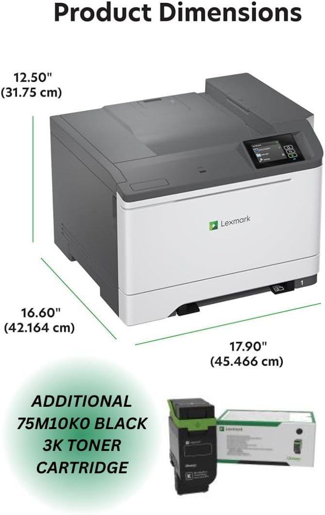 LEXMARK CS531dw Color Laser Wireless Printer, Gigabit Ethernet, Single Sheet Multipurpose Feeder and Multiple Media Sizes Supported (50M0020) Bundle with 75M10K0 Black 3K Yield Toner Cartridge