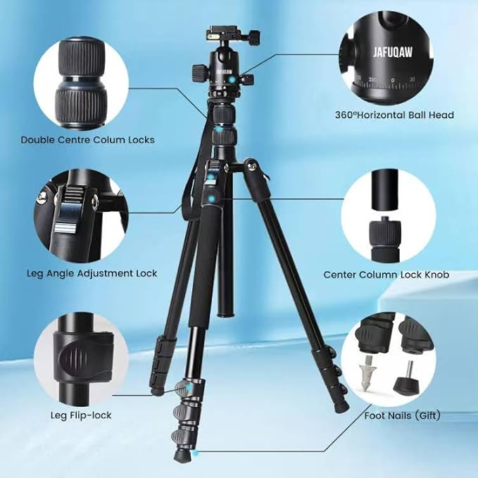 71" Camera Lightweight Foldable Aluminum Tripod & Monopod with 360° Ball Head Payload 33lbs, Adjustable Height Professional Travel Tripod for DSLR Camera Shooting Smartphone