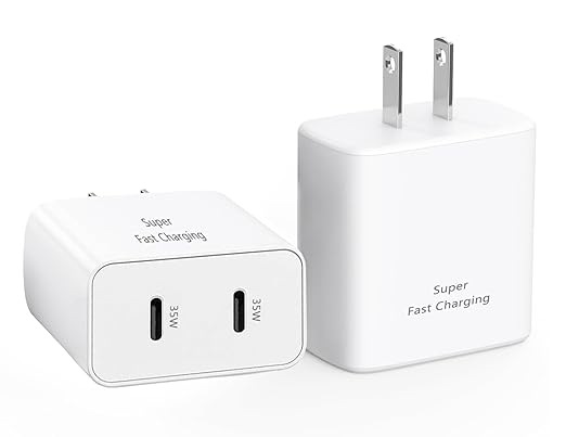 USB C Wall Fast Charger Block,35W 2-Port Type C Charger Fast Charging Block PD Power Charger Adapter+QC 3.0 USB Multiport Charger Brick for Apple iPhone 17/16/15/14/13 Pro Max,iPad,Galaxy S25/24-2Pack