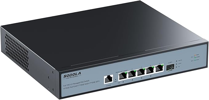 10Gb L2 Managed Switch, 5 x 10G RJ-45 Ports,1 x 10G SFP+ Port,Support LACP, VLAN, QoS, 10G/5G/2.5G/1000M/100M Auto-Negotiation, Multi-Gigabit Managed Ethernet Switch