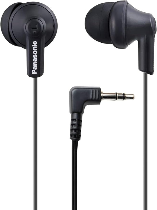 Panasonic ErgoFit Wired Earbuds, 3.5mm Jack In-Ear Headphones with Dynamic Crystal-Clear Sound and Soft Ergonomic Custom-Fit Earpieces (S/M/L), for Phones and Laptops - RP-HJE120-KA (Matte Black)