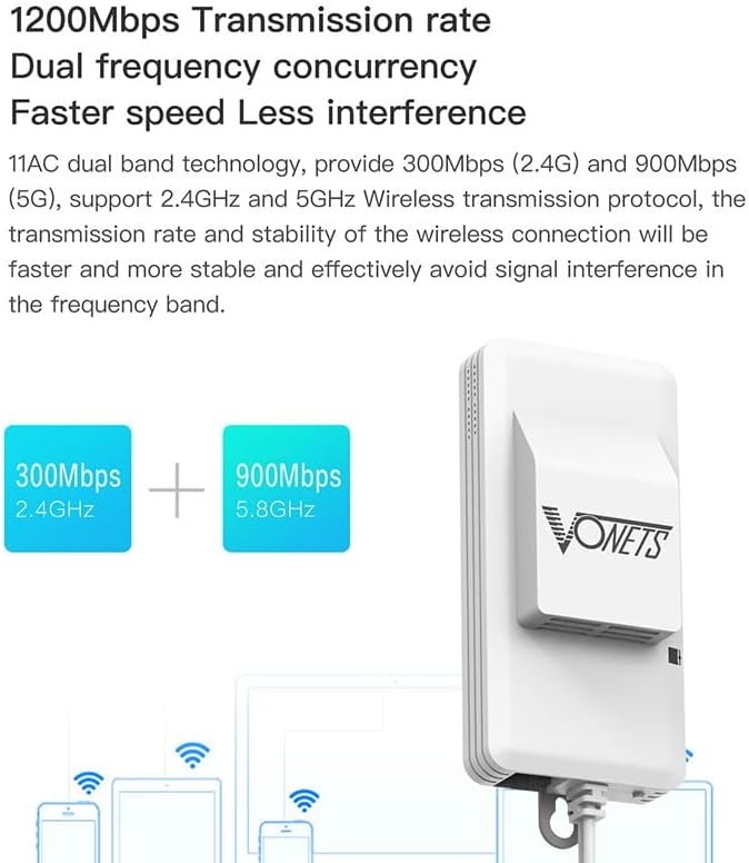 Vonets VAP11AC 2.4G+5G WiFi Bridge/Wireless Repeater/Wired to WiFi Adapter 1200Mbps with RJ45 Ethernet Cable Good Partner for Security System, IP Device