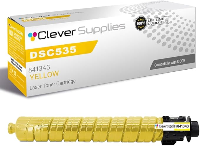 Clever Supplies CS Replacement Compatible with Ricoh DSC535 Toner Cartridge 841343 to use with DSC545 (Yellow, 1-Pack)