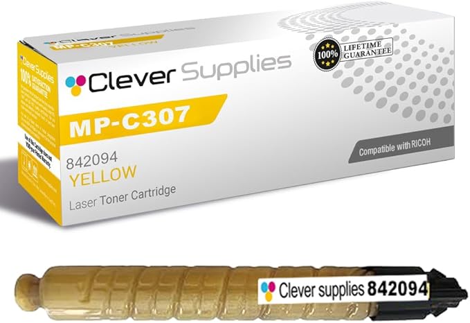 Clever Supplies CS Replacement Compatible with Ricoh C306 MPC307 Toner Cartridge 842094 to use with MPC306 MPC406 (Yellow, 1-Pack)