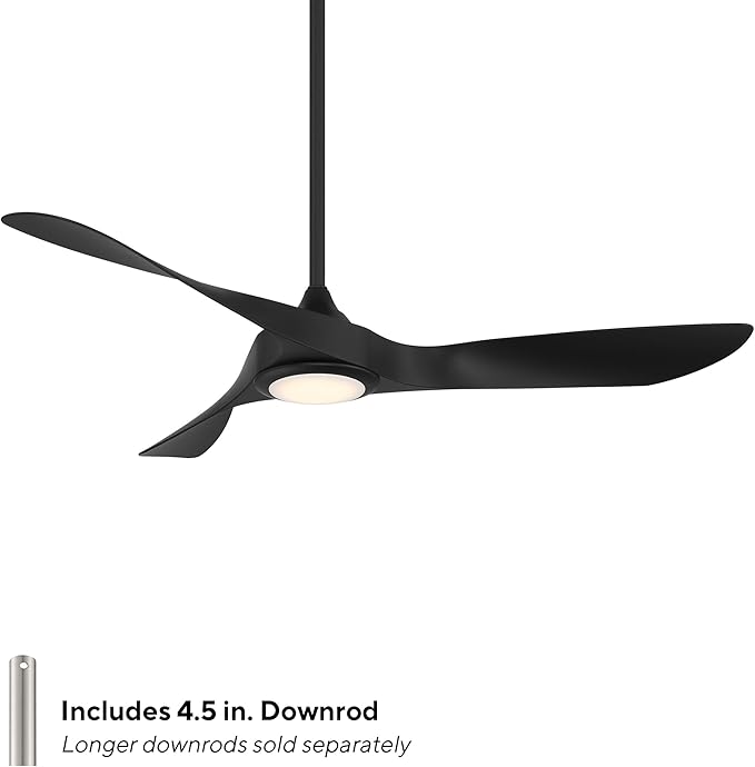 WAC Smart Fans Swirl Indoor and Outdoor 3-Blade Ceiling Fan 54in Matte Black with 3000K LED Light Kit and Remote Control works with Alexa and iOS or Android App