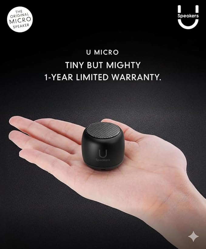 Fashionit U Micro - Small Bluetooth Speaker | Coin-Sized Speakers Bluetooth Wireless with Built-in Mic & Remote Shutter | Portable Rich Sound for Travel, Shower, Beach | Black