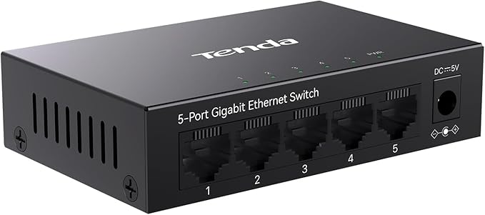 Tenda TEG1005D 5 Port Gigabit Switch, Unmanaged Ethernet Switch, Network Splitter with Traffic Optimization, Plug & Play, Fanless Metal Design Network Switch, Traffic Optimization(Grey)