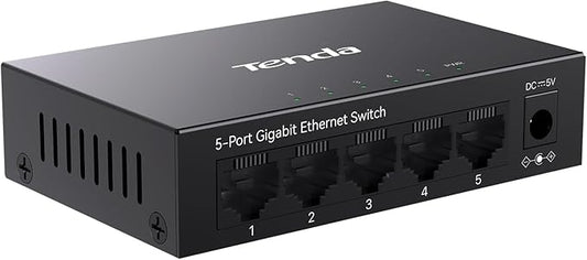Tenda TEG1005D 5 Port Gigabit Switch, Unmanaged Ethernet Switch, Network Splitter with Traffic Optimization, Plug & Play, Fanless Metal Design Network Switch, Traffic Optimization(Grey)