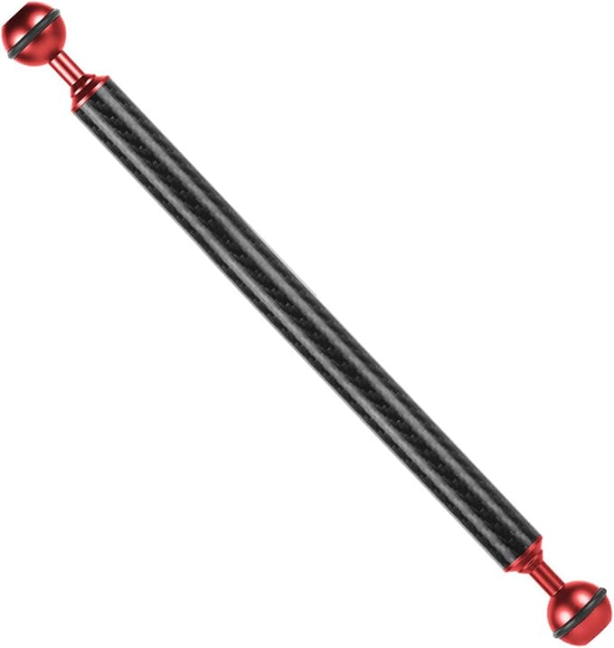 Carbon Fiber Underwater Float Arm, 1-inch Dual Ball Buoyancy Arm for Underwater Camera Tray, Video Light & Strobe for Scuba Diving Photography & Videography (Red, 12 inches)