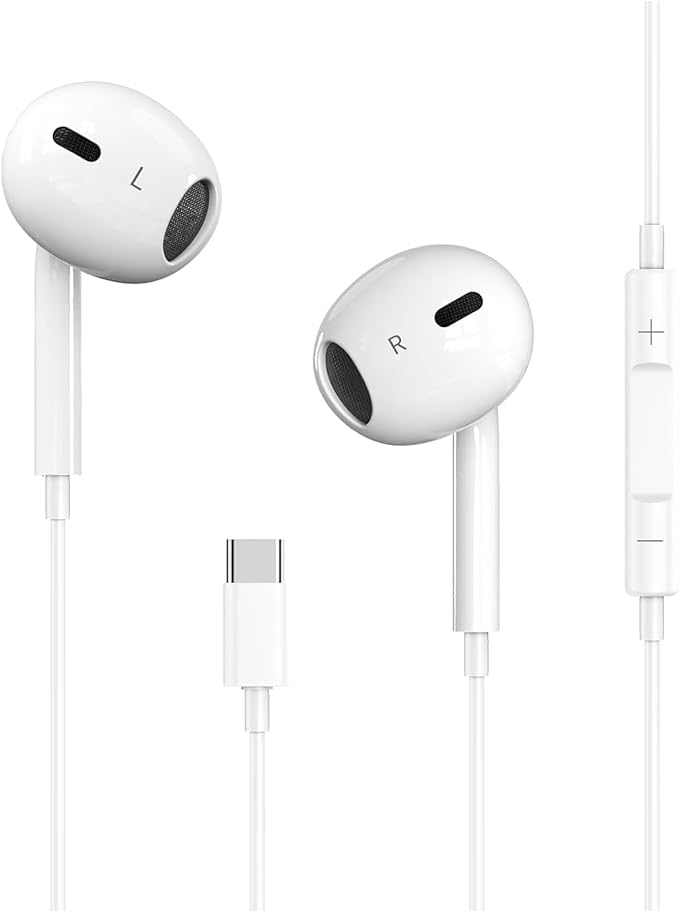 USB C Headphones for iPhone 17 16 15 Earbuds USB C Wired Earphones with Mic & Remote Control Noise Cancelling for iPhone 16 pro, iPad Pro, Galaxy S23/S22/S21/S20/Ultra Note 10/20, Pixel 7/6/6a/5/4