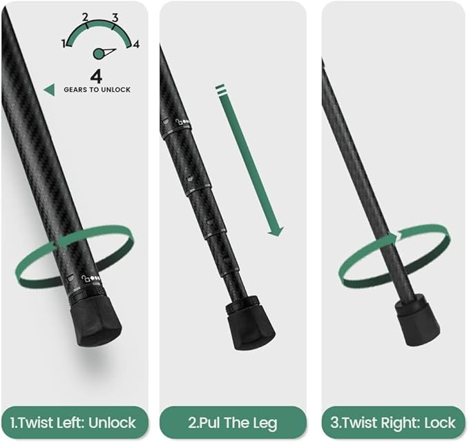 Fotopro 62 Inch Carbon Fiber Tripod for Camera Ultralight Travel Camera Tripod Max Loads Up 22lbs X-Aircross 3 Green